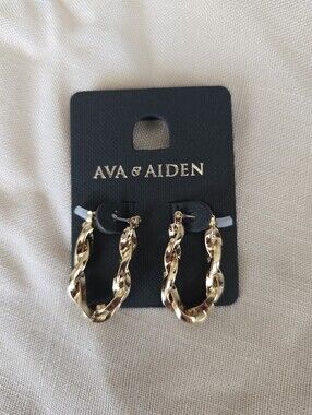 Ava & Aiden Polished Gold Twisted Hoop Earrings